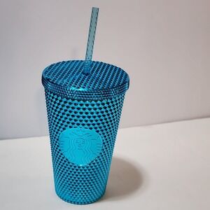 Starbucks Summer 2023 Blue Chrome Teal Bling Studded 16oz Tumbler Grande